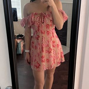 Off the shoulder pink floral mini dress